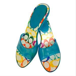 Coach Nichelle Blue Jelly Sandals Poppy Design Size 9M